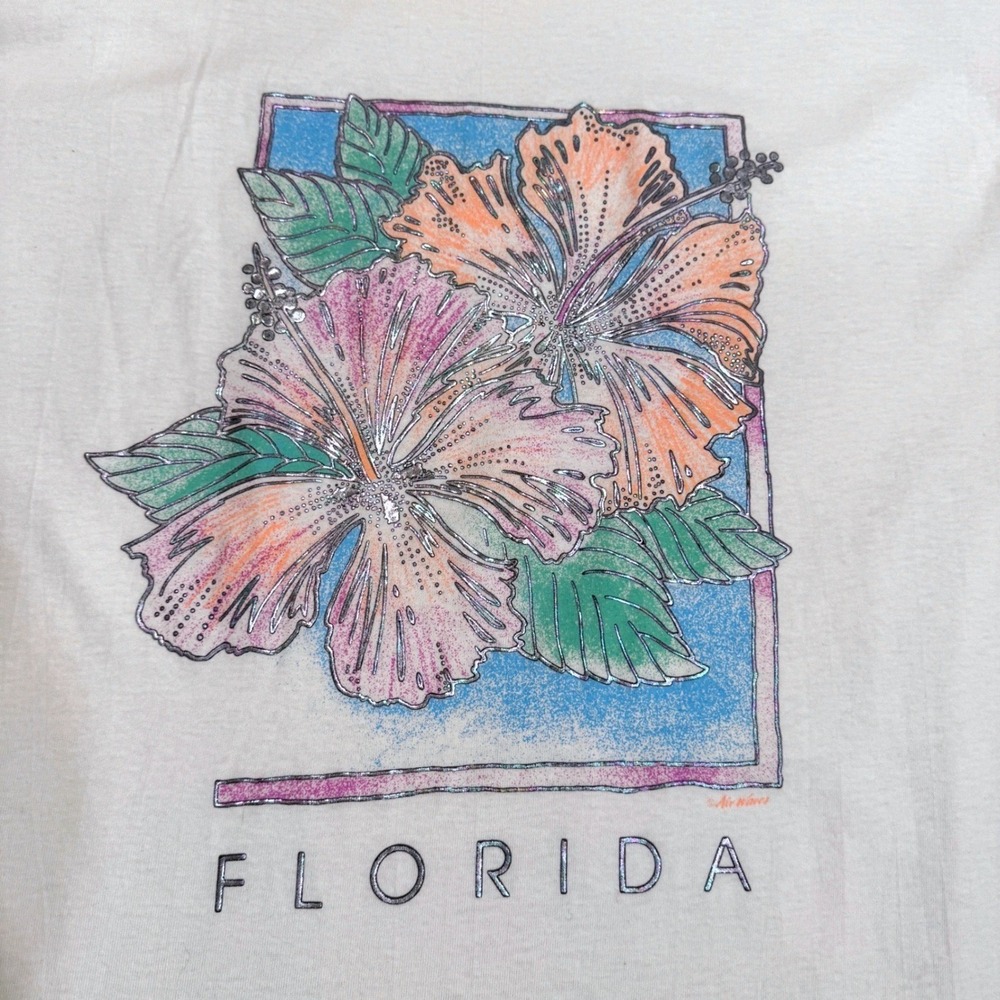 Vintage Hanes Her Way Florida Hibiscus T-Shirt Oversized Sleep Shirt Beach Cover - Picture 2 of 6